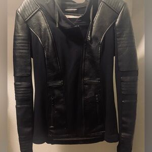 Blanc Noir Black Leather Hooded Jacket